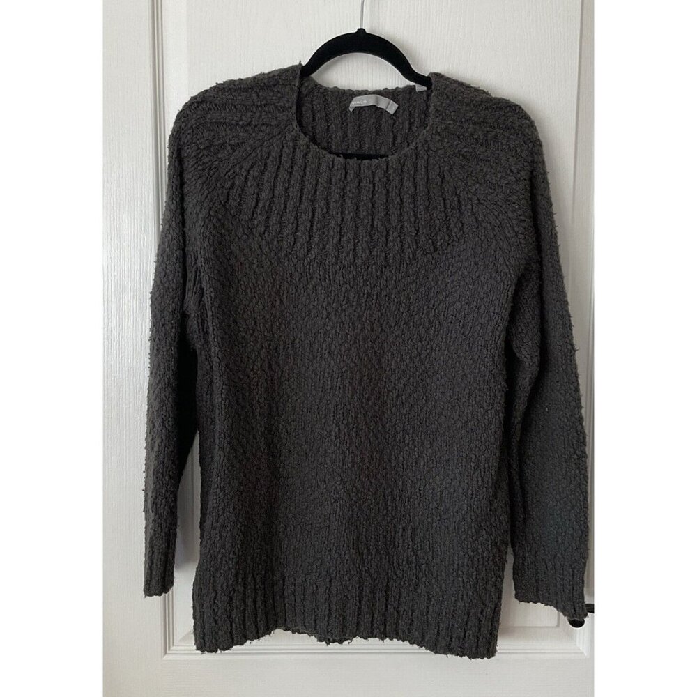 VINCE Women’s Crew Neck Wool Cashmere Blend Small Gray Grey Chunky Knit Sweater